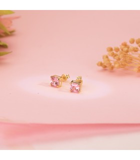 Stein-Ohrstecker Princess mit Zirkonia Pink Rosa facettiert - Ohrringe Gold Damen Prinzess-Schliff