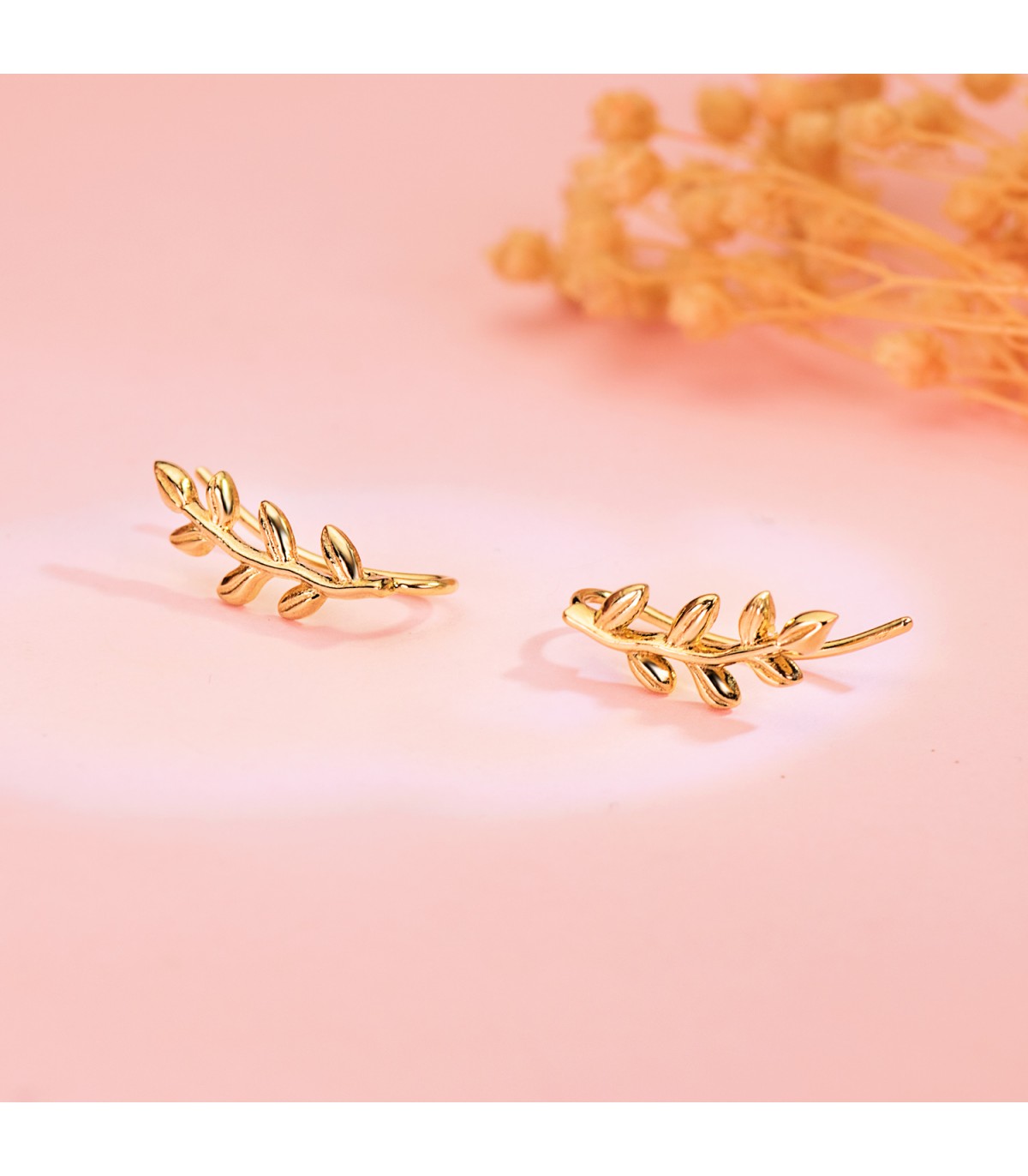 Orecchini lobo lunghi Foglie oro 18kt, modello rampicanti a foglia | Gioielli donna