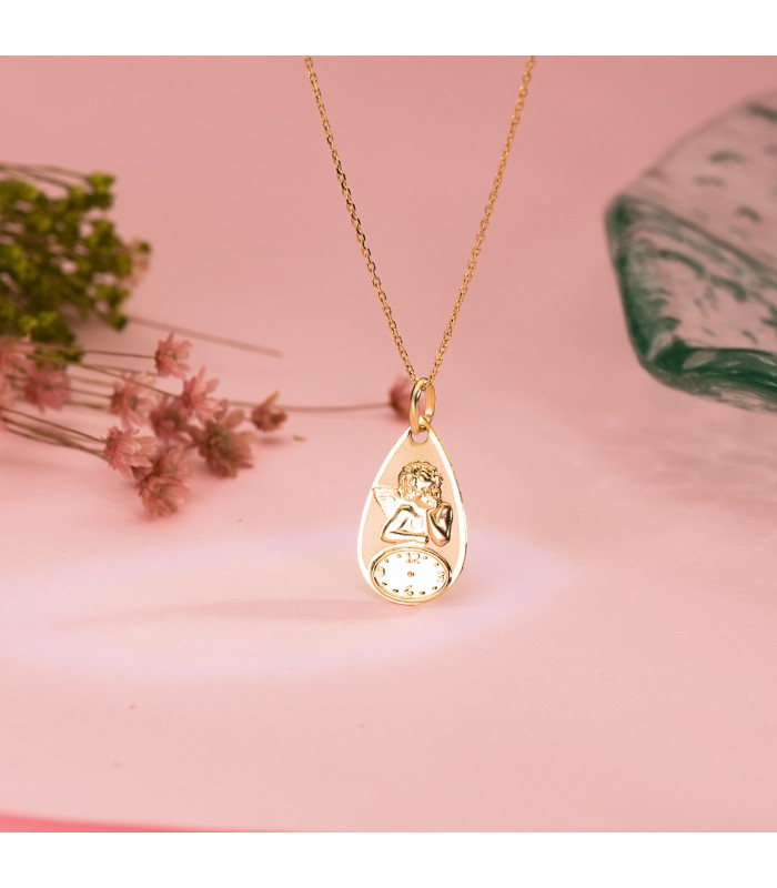 Médaille  Ange et horloge Goutte Or 18K