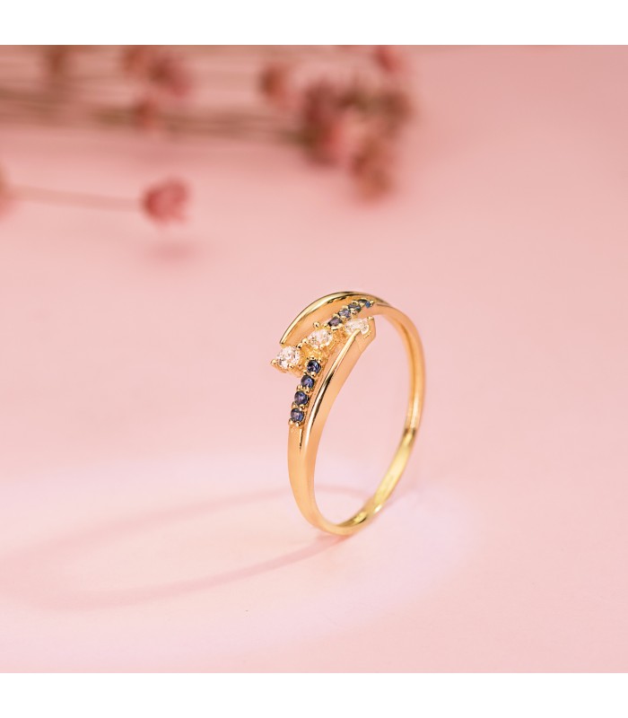 Breiter Ring mit offenen Bändern | Goldring mit blauen und weißen Steinen | 19644 online kaufen