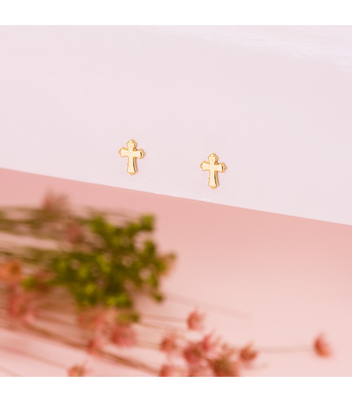 Ohrstecker Kreuz 18K | 21360  Kreuz Goldohrringe für Herren, Damen, Mädchen Kommunion