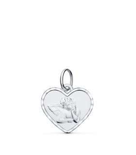 Alda Joyeros, joyería online | Medalla Corazón Angelito Oro Blanco 9K 14mm