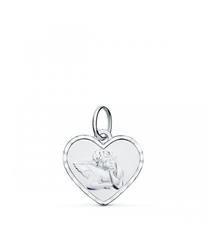 Alda Joyeros, joyería online | Medalla Corazón Angelito Oro Blanco 9K 14mm