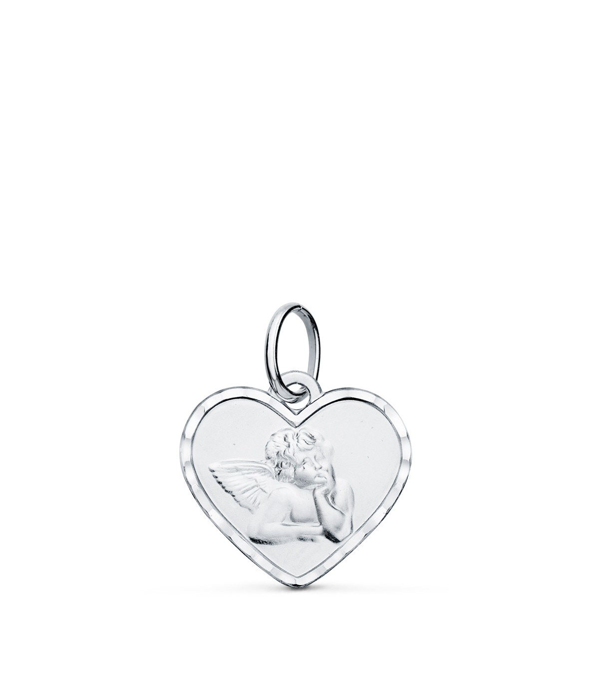 Alda Joyeros, joyería online | Medalla Corazón Angelito Oro Blanco 9K 14mm