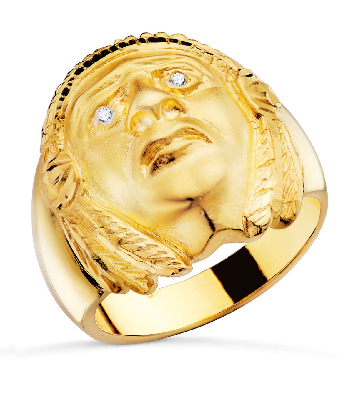 Sello de hombre Indio Oro Amarillo 18K| anillos de hombre, sello macizo