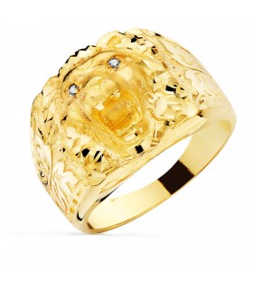 Chevalière Lion Homme Or Jaune 18K Zircons