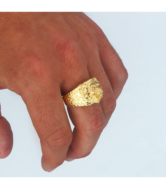 Sello León Hombre Oro Amarillo 18K Circonitas