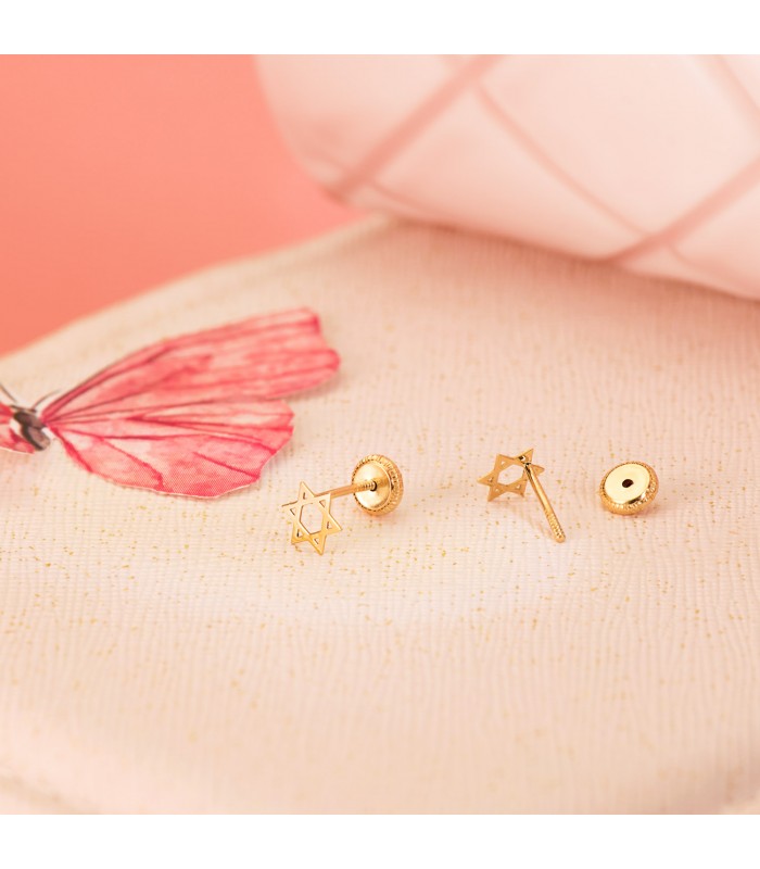 Davidstern Ohrringe in 18K Gold |  Ohrstecker Damen und Piercing