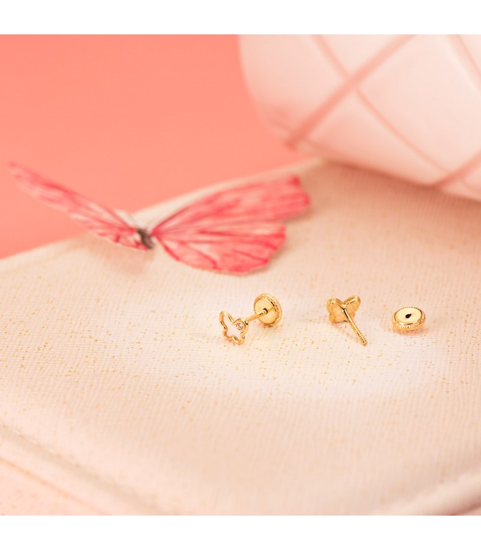 Pendientes bebé Adriana en oro amarillo 18 kilates con Mariposas de nácar 5mm Cierre rosca