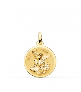 Medaglia San Michele lavorata oro 750 18 mm, ideale per battesimo e occasione religiose.