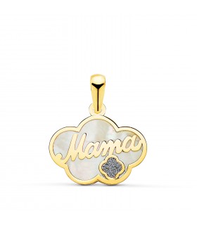 pendentif "mamá", cadeaux pour les mères - Pendentif "Mamá" Poudre de diamant Or 18K Nuage