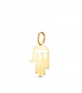 Ciondolo Mano e simbolo Chai oro 18kt 17,5mm