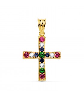 Goldanhänger Kreuz mit Zirkoniasteinen Regenbogen, Gelbgold 18K | Damen Kreuze online kaufen