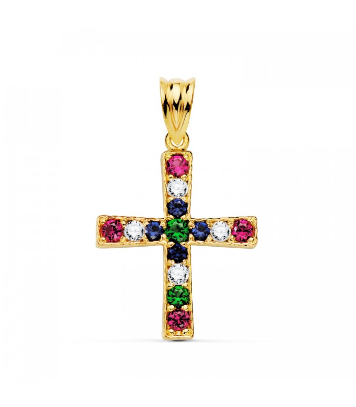 Goldanhänger Kreuz mit Zirkoniasteinen Regenbogen, Gelbgold 18K | Damen Kreuze online kaufen
