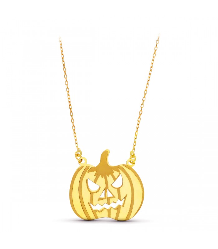 Collar Calabaza Oro Amarillo 18K 45 cm - Gargantillas de mujer, colgante pumpkin - Joyas halloween