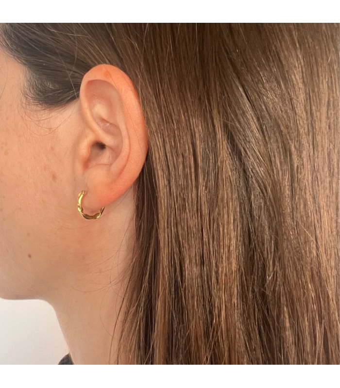 Orecchini a cerchio torchon, canna intrecciata 14 x 2 mm - Oro giallo 750