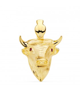 Colgante Toro Oro Amarillo 18K Rubí. colgantes de hombre | colgante macizo oro 750