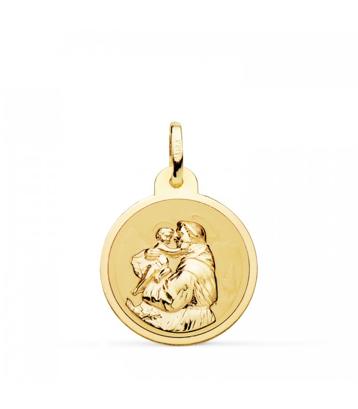 Medalla San Antonio Oro 18K 20mm Brillo - medalla religiosa católica - joya personalizada