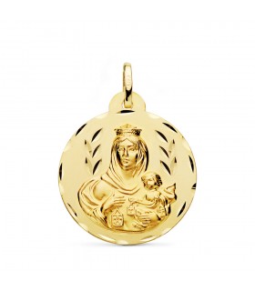 Medalla Virgen Carmen Oro 18K 26mm Tallada - Medallas de oro religiosas.