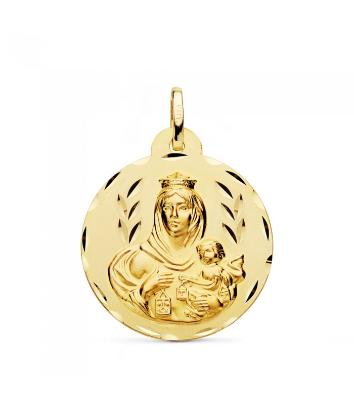 Medaglia Madonna del Carmine oro 18kt 26mm intagliata