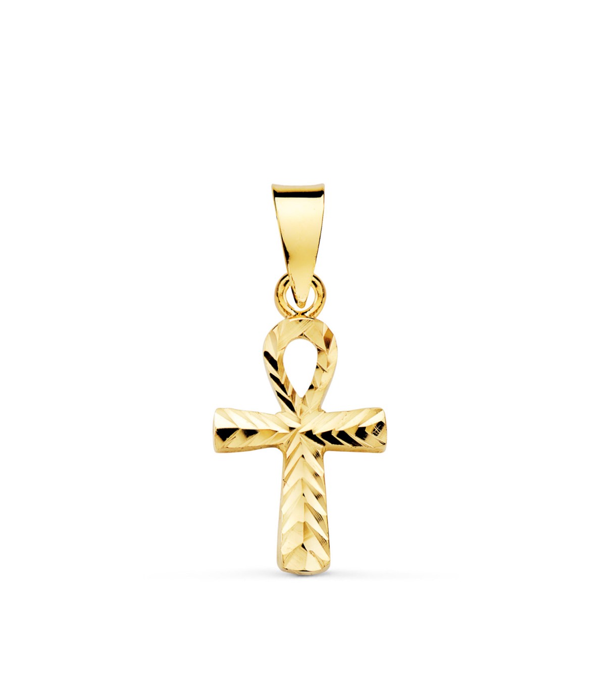 Colgante Cruz Egipcia Tallada Oro 18K 16mm - joyas online - joyería de oro