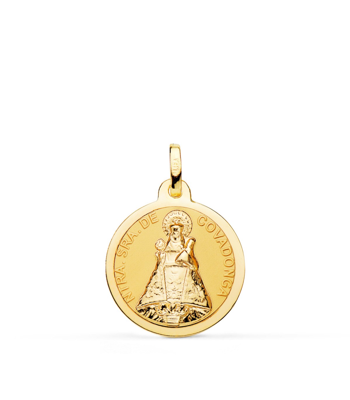 Vierge Notre Dame de Covadonga Brillante Or 18K 18 mm. Médailles catholiques.