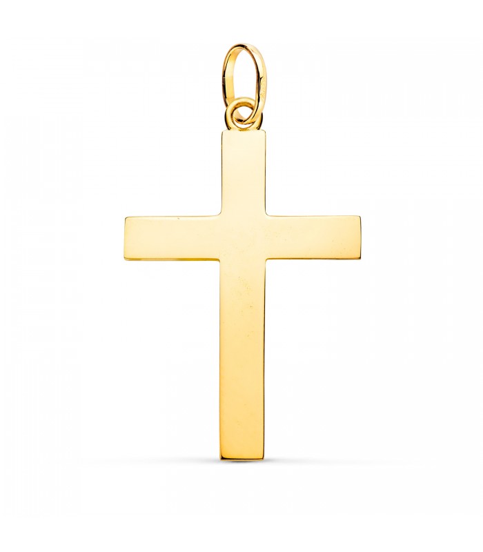 Croix du Christ en or 18K 38mm Rectangulaire brillant. Pendentif croix pour femme ou homme.