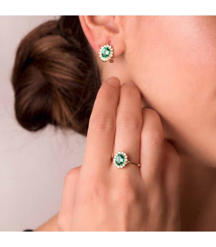 Boucles d'oreilles Sybil Or Jaune 18K Émeraude et Diamants