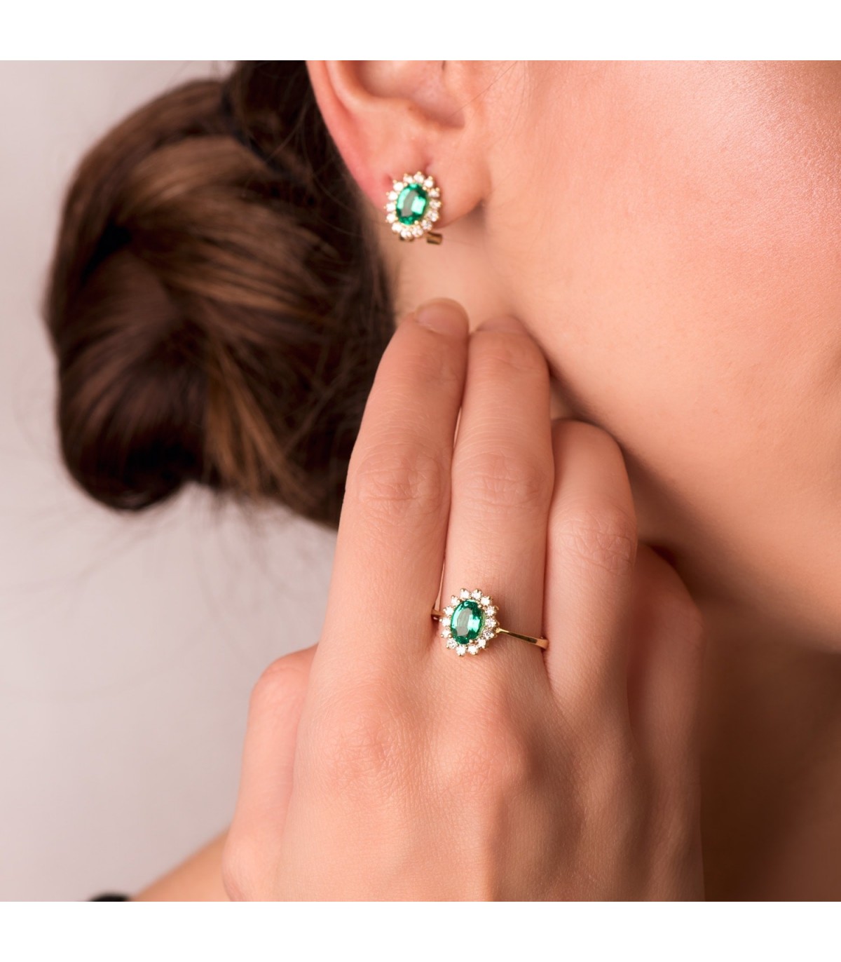 Boucles d'oreilles Sybil Or Jaune 18K Émeraude et Diamants