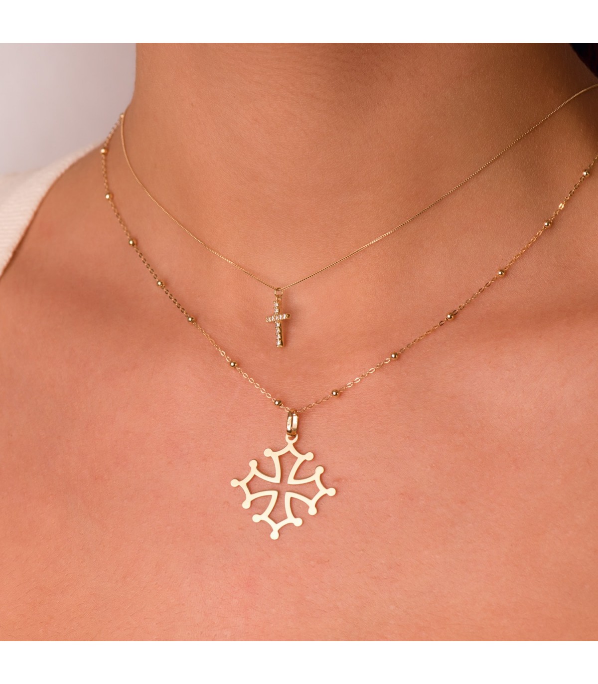 Collana Croce diamanti 0090 ct oro 18Kt