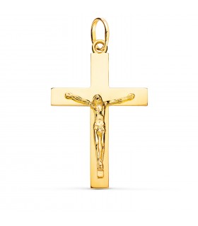 18-Karat-Goldkreuze für Damen und Herren – Jesus Kreuzanhänger in Plattenausführung, rechteckige Form, 38 mm