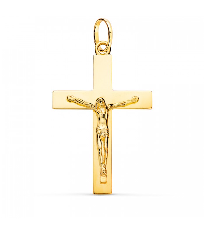 Cruz de Oro Cristo 18K 38mm Rectangular Brillo - crucifijo de oro para hombre - Comprar online una cruz colgante.