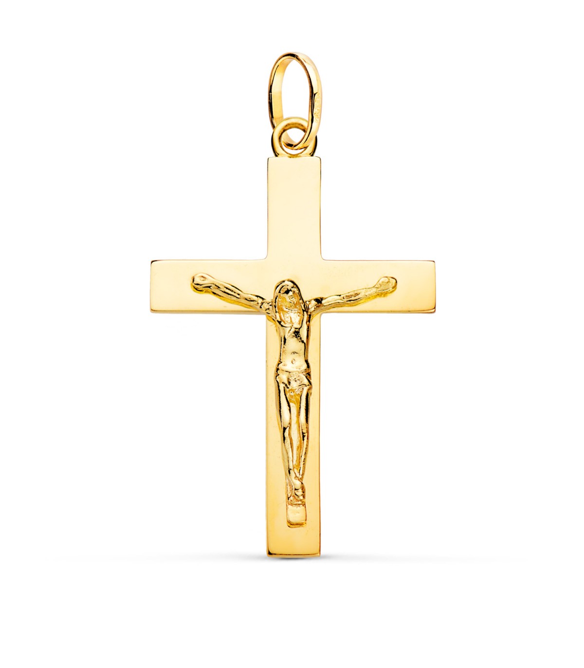 18-Karat-Goldkreuze für Damen und Herren – Jesus Kreuzanhänger in Plattenausführung, rechteckige Form, 38 mm