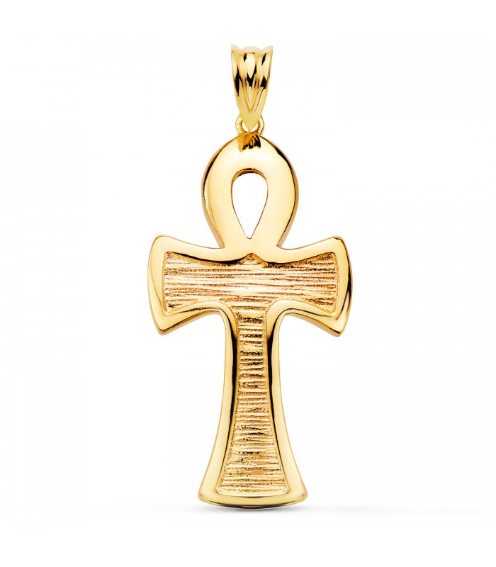Cruz egipcia Oro Amarillo 18K 34 MM | Joyas de oro macizo para hombre. Colgante de cruz