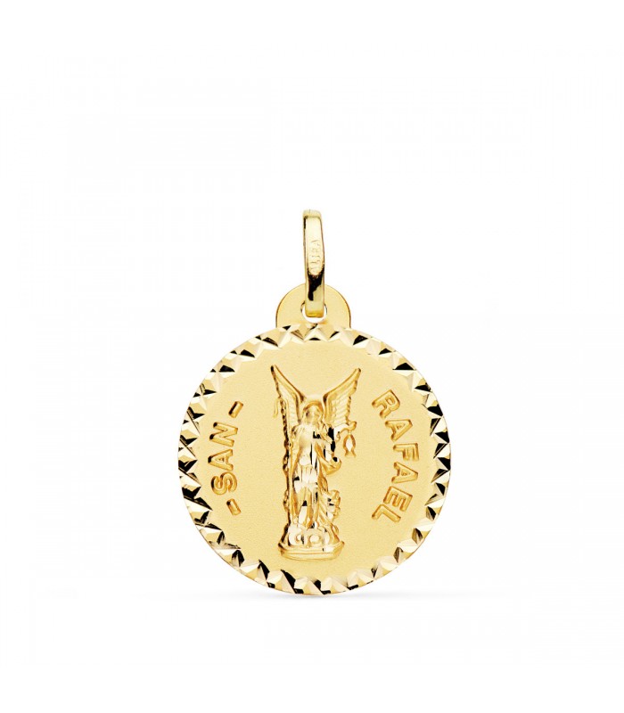 Médaille Saint Raphaël Or 18K 20mm Strié