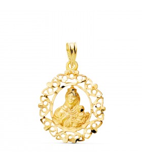 Medalla Cerco Virgen del Carmen Oro 18K 25mm - Medallas religiosas.