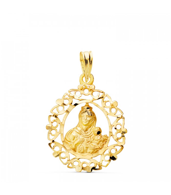 Medaglia cornice Vergine del Carmine oro 18kt 25mm