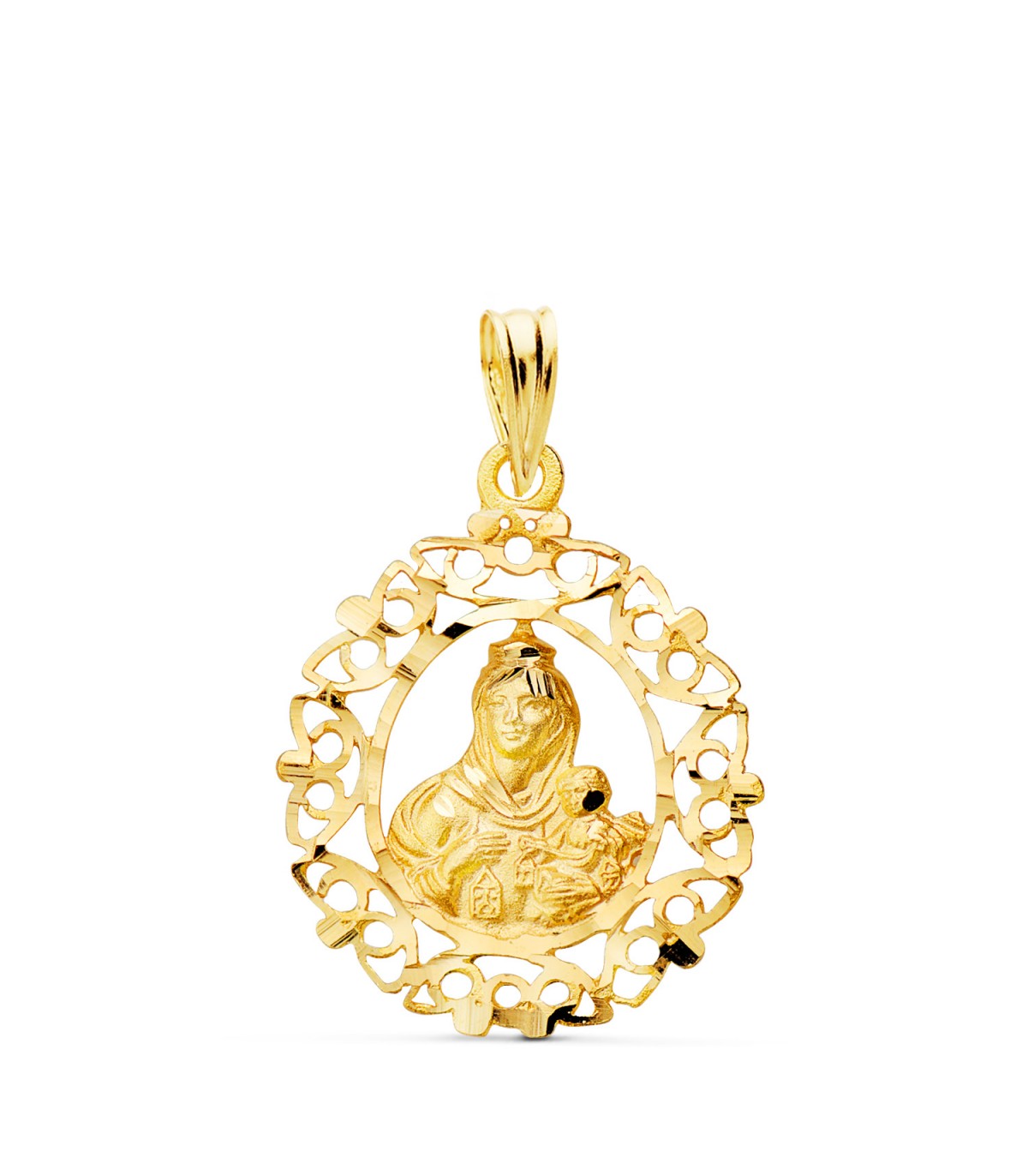 Medalla Cerco Virgen del Carmen Oro 18K 25mm - Medallas religiosas.