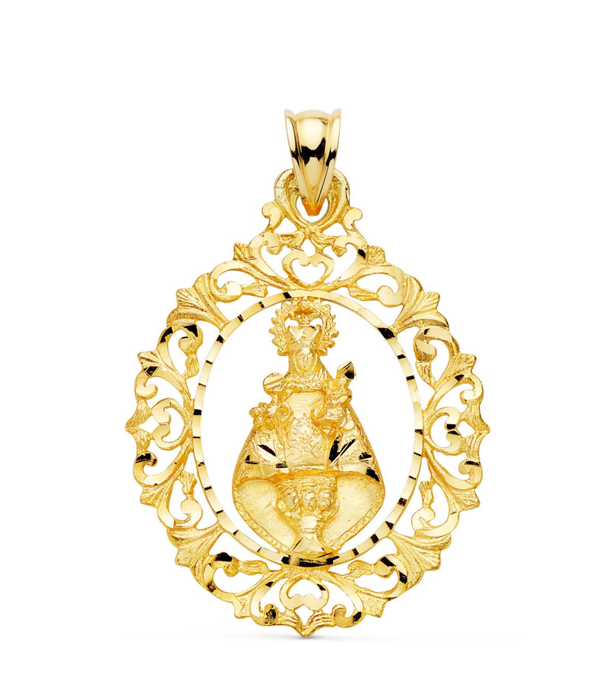 Medalla Virgen Covadonga Cerco Oro 18K 39mm. Compra medallas de oro online.