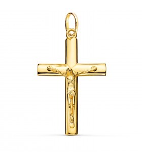 Christuskreuz aus massivem 750er Gold, 38 mm, glänzend – Goldkreuz für Herren – Ein Kreuzanhänger online kaufen.