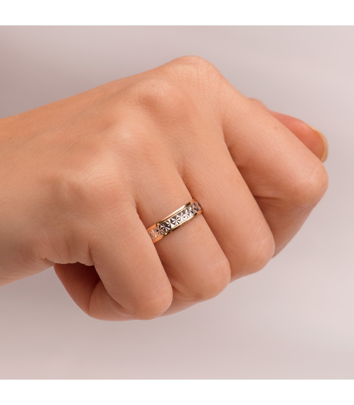 Fede nuziale donna or bicolore 18Kt. Anello di compromiso. Alda Joyeros.