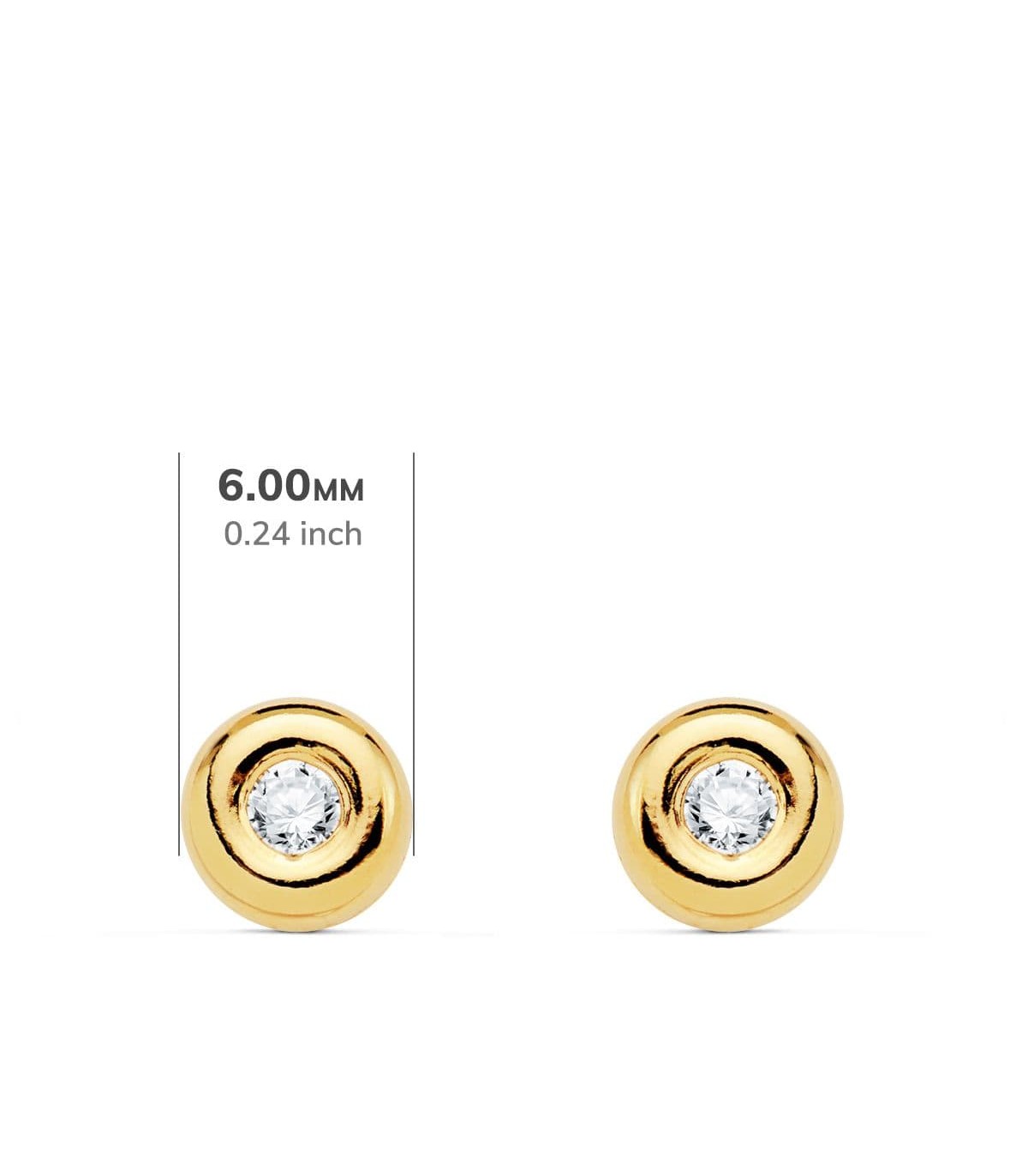 Pendientes chatones de diamantes para mujer. Oro amarillo 18 kilates de 6 mm.