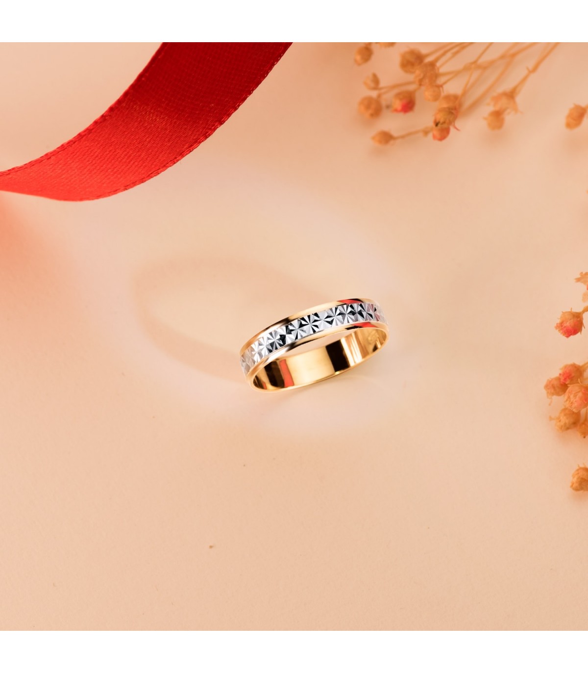 Fede nuziale Oro 18Kt bianco e giallo. Alda Joyeros, gioielleria online.