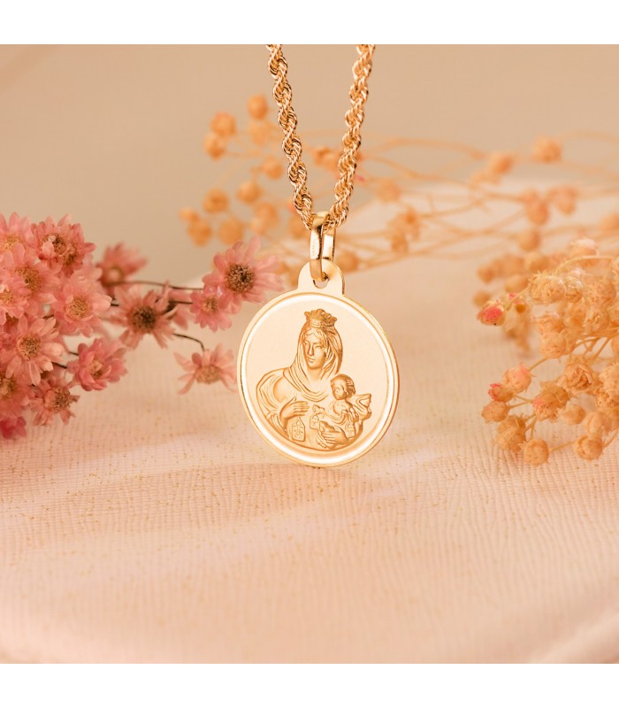 Médaille Vierge du Mont Carmel 18 Carats 20mm Biseauté