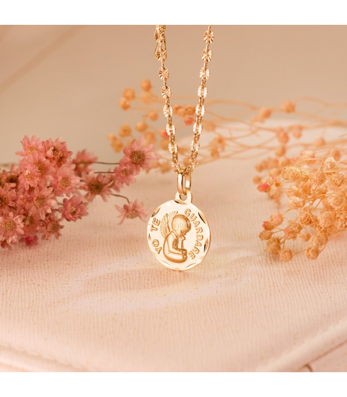 Medaglia angelo custode oro 18kt intagliata 16mm