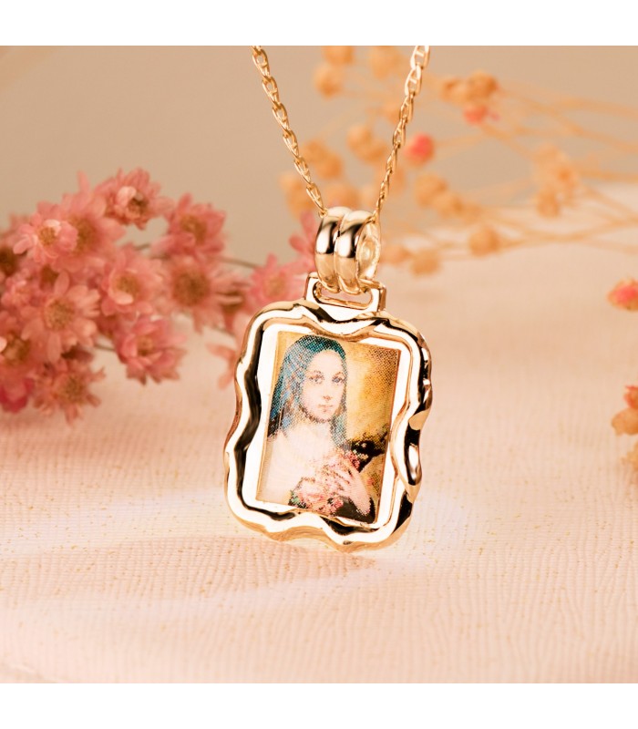 Colgante Chapa Oro 18K 21 mm Marco labrado - colgante con fotografía, chapa grabada