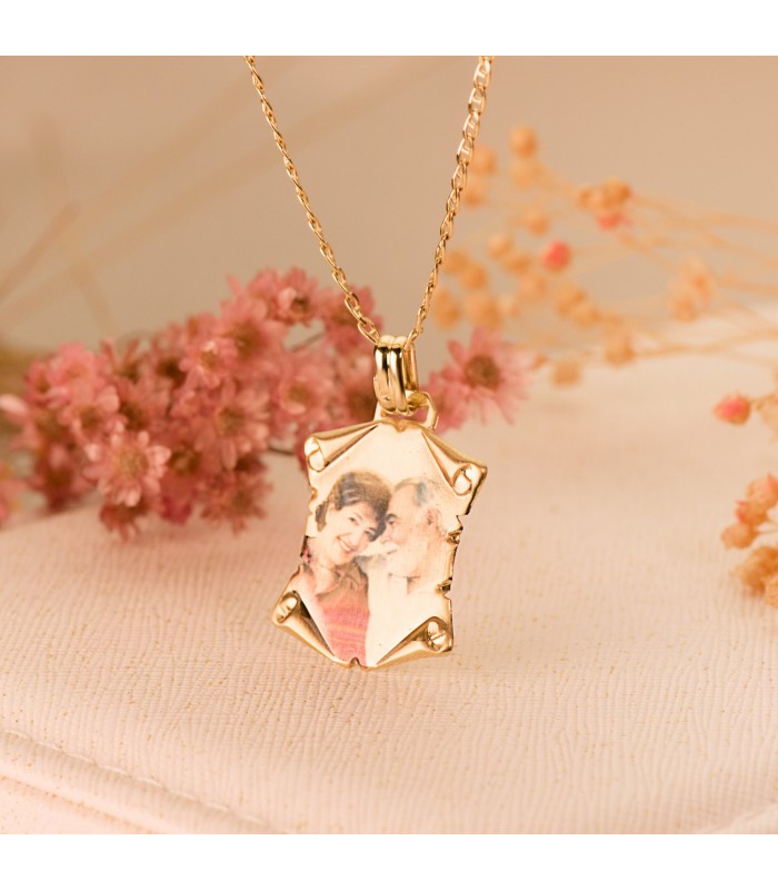 Placa Pergamino Liso Oro Amarillo 18 K 25 MM chapa colgante personalizado joya frase texto