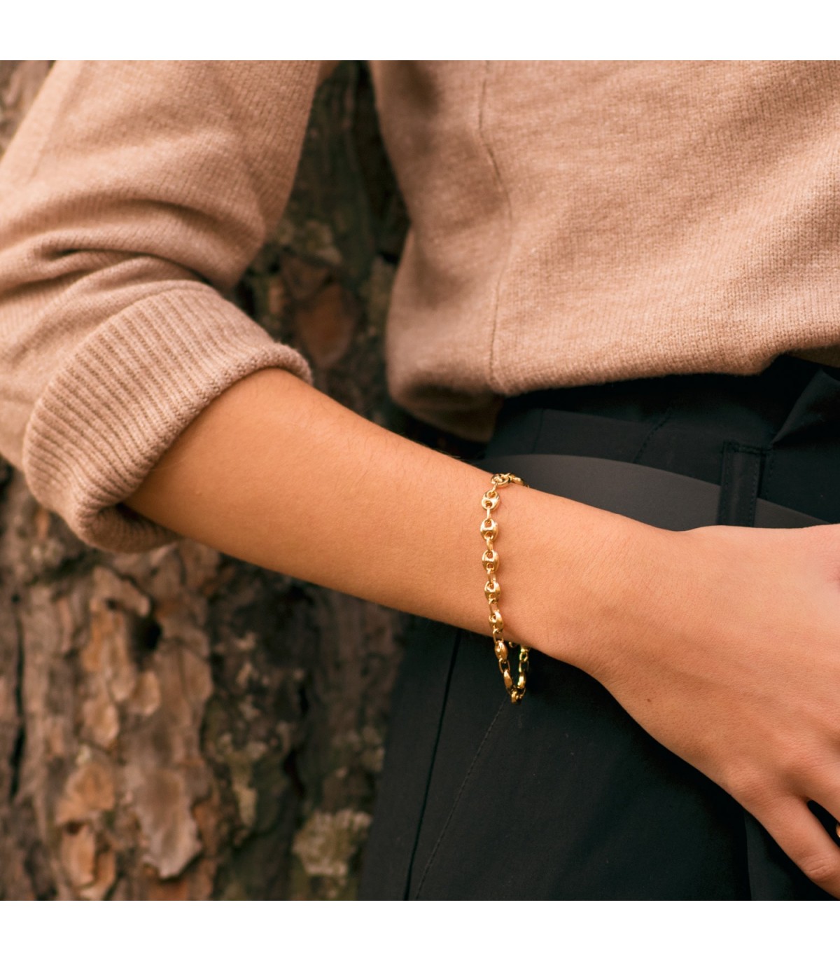 Pulsera Grano de Café Oro 18K 6mm 19cm | pulsera cadena |pulseras para mujer