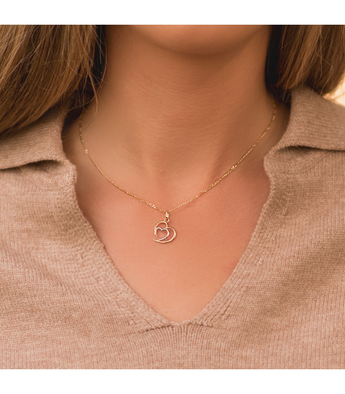 Colgante Doble Corazón Oro Bicolor 18K -  colgantes para san valentin - regalos romanticos