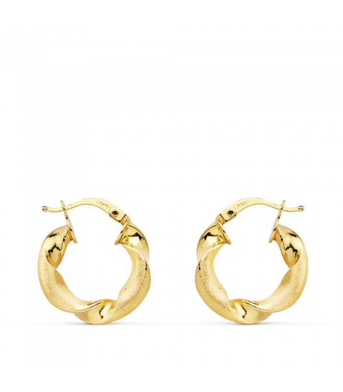 Aros Mujer Trenzados Oro Amarillo 18K 18 mm. Pendientes de aro gruesos.